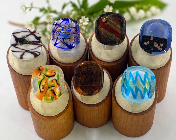 Size 6 1/2   Lampwork Glass Rings | Statement Glass Rings | Murano Inspired Glass Rings | Chunky Style  Rings |