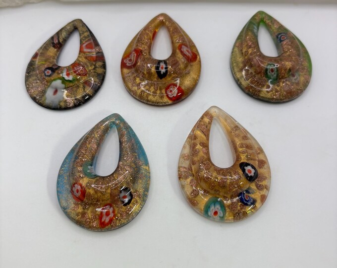 Millefiori Glass Tear Drop Necklace | Glass Pendant Necklace | MilleFiori Jewelry | Glass Teardrop Pendant | Lampwork Pendant