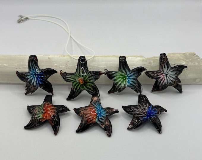 Starfish Lampwork Flower Pendant | Murano Inspired  | Glass Starfish Pendant Necklace | Starfish Jewelry | Pendant Necklace | Lampwork