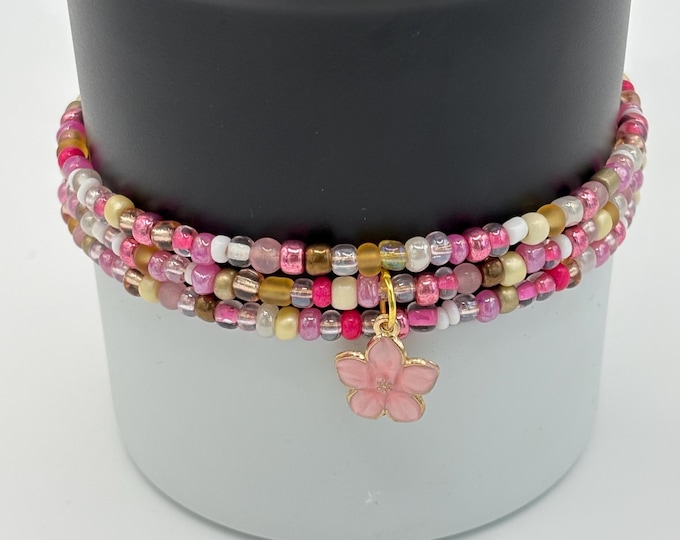 Pink Stanley Cup Charm Bracelet: Flower Accent, Tumbler Accessory