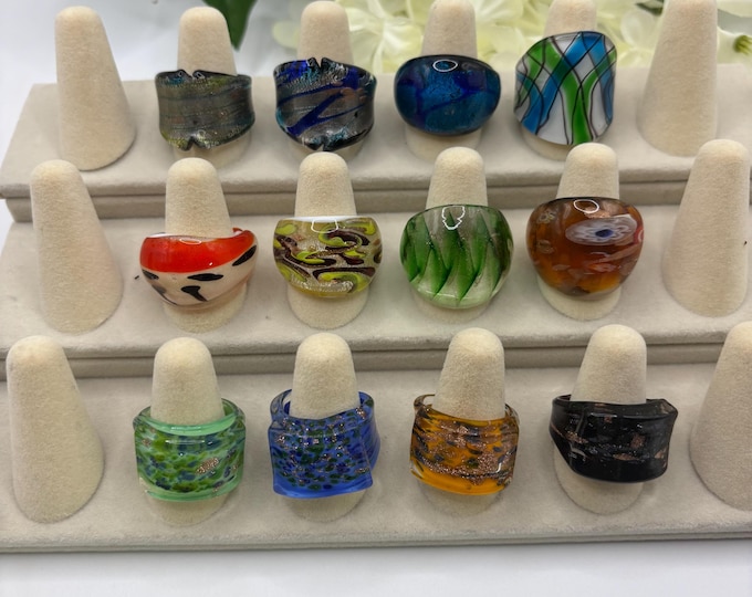 Size 8 Lampwork Glass Rings | Murano Inspired Glass Ring | Statement Ring | Lampwork Ring| All size 8