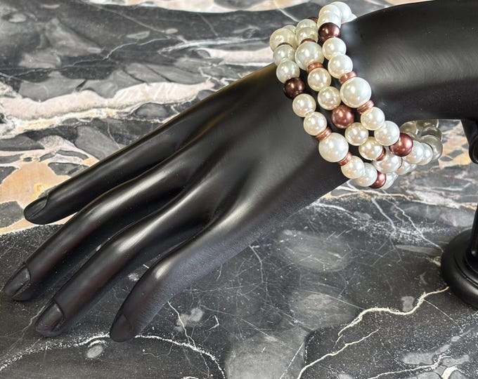 Pearl Bracelet | Memory Wire Bracelet | Multistrand Bracelet | White Pearl  and Copper Pearls