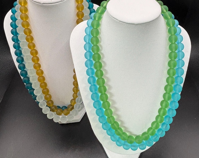 A Statement Seaglass Necklaces | Seaglass Necklace | 10mm Beads | Statement Necklace