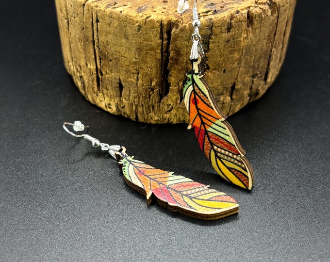 Wooden Feather Earrings |  Laser Cut  | Bohemian Earrings | Feather Earrings | Boho Style