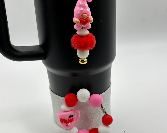 Valentines Day Gnomes Stanley Cup Bracelet:  Cup Handle Bracelet | Straw Charm  | Valentine | Hearts