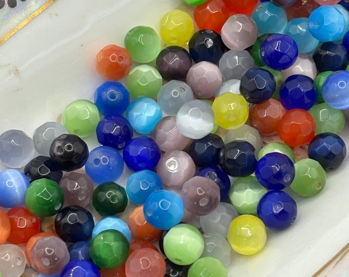 Cats Eye Faceted Round Beads |  8mm | Lot of 140 Beads | Variety of colors
