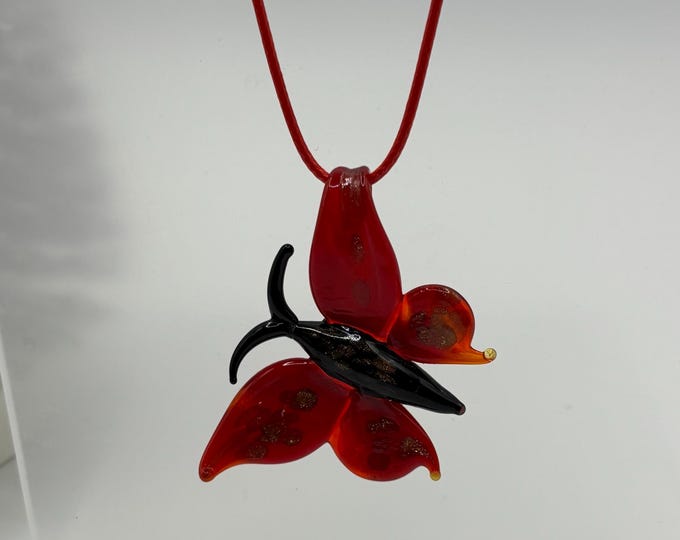 Butterfly Murano Inspired Glass Butterfly  | Glass Pendant  Necklace | Lampwork Glass |  Christmas Pendant | Holiday pendant | Red Butterfly