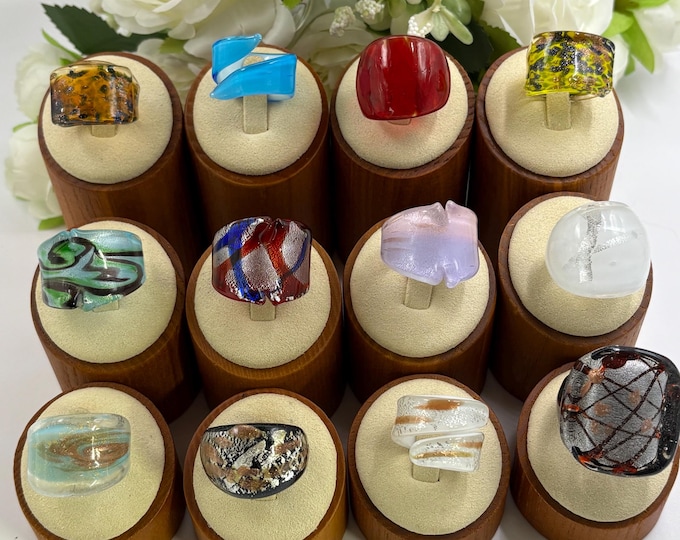 Size 7 1/2 Lampwork Glass Wrap Rings | Slim Design Wrap Rings | Murano Inspired  Wrap Rings | Statement Rings | Set# 3