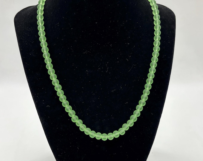 Peridot Green and White Seaglass Necklace | Seaglass Necklace | 6mm Beads | Statement Necklace