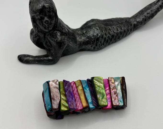 Colorful Wide Shell Bracelet | Gemstone Bracelet | Shell Bracelet | Stretch Bracelet