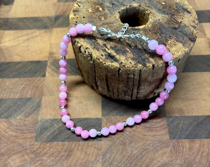 Pink Jade Gemstone Anklet |  Pink Jade Ankle Bracelet | Gemstone Ankle Bracelet | Minimalist Anklet