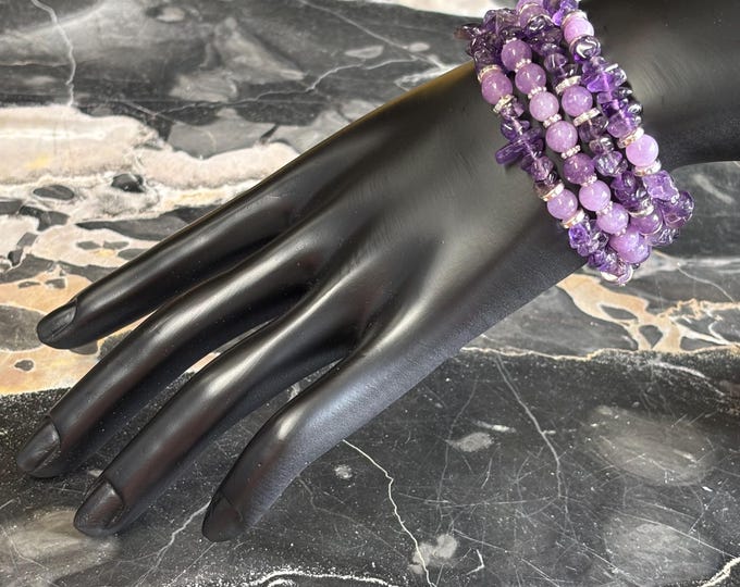Amethyst Bracelet | Memory Wire Bracelet | Multi-Strand Bracelet | Amethyst Gemstone Bracelet