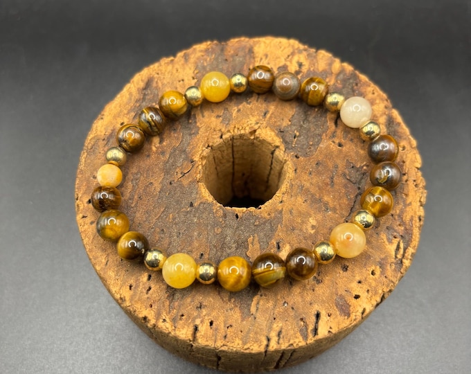 Brown Tiger Eye  and Yellow Jade | Gemstone Beaded Bracelet |