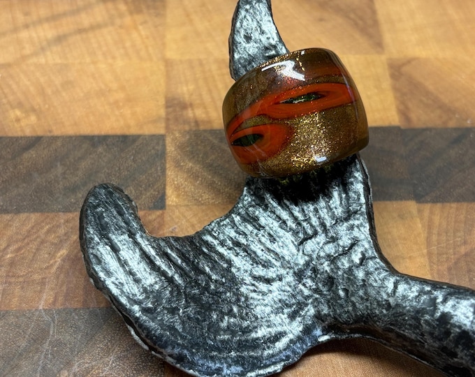 Gold Murano Inspired Glass Ring | Size 9 | Statement Ring | Lampwork Ring| Thick Style