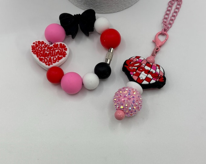 Valentines Day Stanley Cup Bracelet:  Cup Handle Bracelet | Straw Charm  | Valentine | Hearts