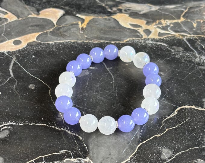Lavender Jade and Moonstone | Jade bracelet | Moonstone bracelet | Gemstone bracelet | Stretch Bracelet