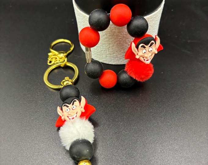 Vampire with Faux Fur Stanley Cup Bracelet:  Cup Handle Bracelet | Straw Charm | Purse Bracelet | Vampire | Halloween |