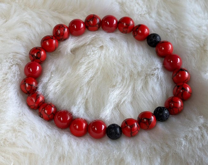 Red Coral Gemstones | Red Turquoise | Gemstone bracelet | Stretch Bracelet | Morse Code bracelet | Blessed