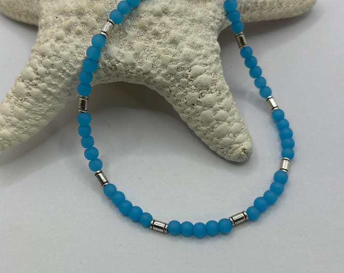 Blue Seaglass Anklet | Blue Seaglass | Seaglass Anklet | Minimalist 4mm beads