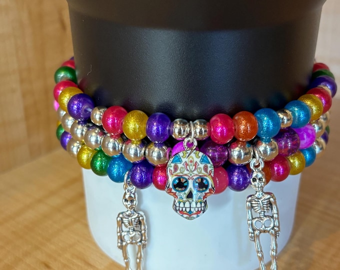 Halloween Stanley Cup Bracelet | Tumbler Accessories | Stanley Charm Bracelet | Tumbler Bracelet | Sugar Skulls | Stretchy Cup Bracelet