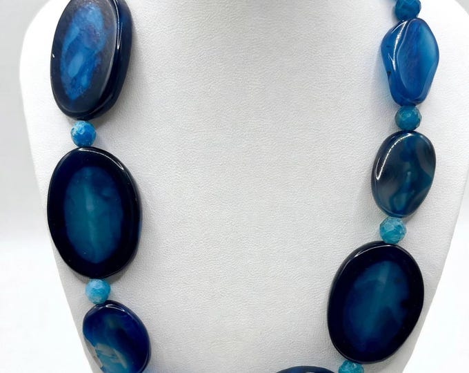 Blue Agate and Apatite Gemstone Statement  Necklace | Gemstone Necklace | Large Gemstones | Statement Necklace | Set Option