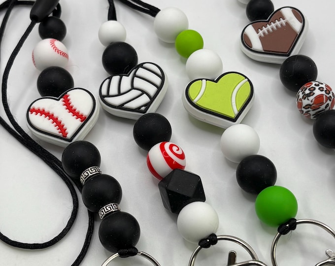 Sports Theme  Beaded Lanyards |  Silicone Beads | Cruise Lanyard | Badge Sleeve | Kid or Adult Lanyard