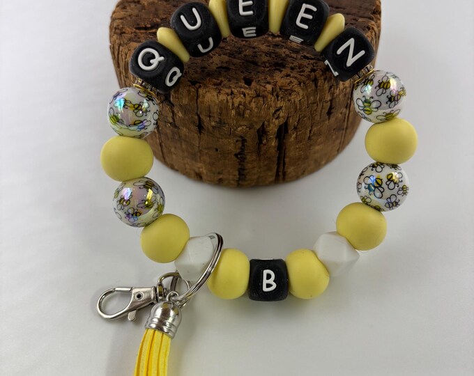 Queen  Wristlet | Bumblebee Beaded Wristlet Keychain  | Keychain with Silicone and tassel | Keychain | Key Fob | Wristlet |