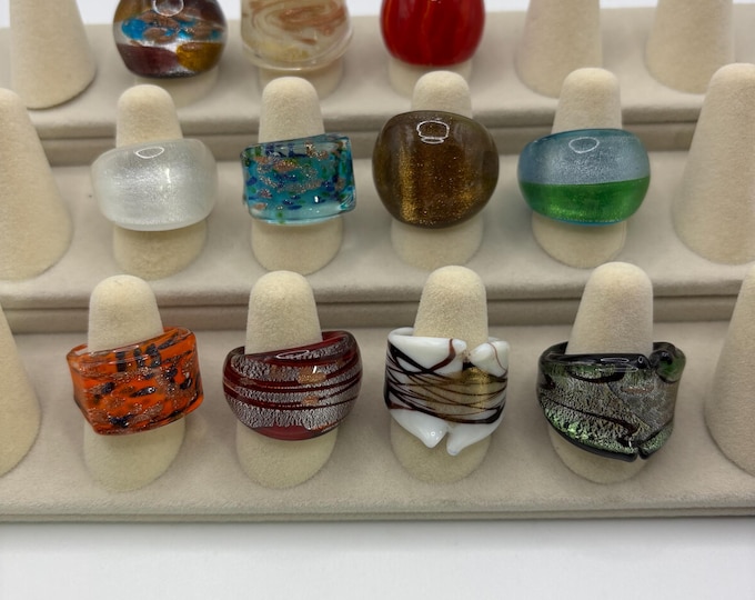 Size 7 Assorted Glass Rings | Millefiori Glass Rings | Murano Inspired Glass Rings