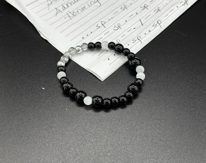 Black Onyx Gemstones | Gemstone bracelet | Stretch Bracelet | Morse Code bracelet | Fighter