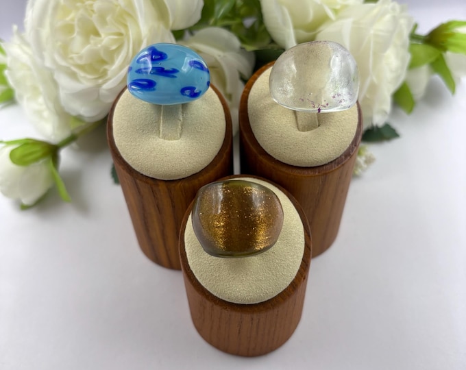 Size 8 Set  of 3 | Lampwork Glass Rings | Millefiori Glass Rings | Murano Inspired Glass Rings | Statement Rings | 1 Price 3 Rings