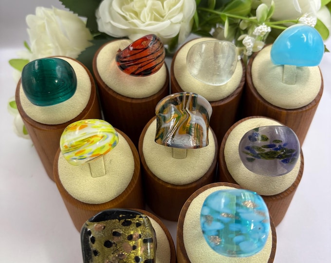 Size 8 3/4  Lampwork Glass Rings | Millefiori Glass Rings | Murano Inspired Glass Rings | Statement Rings