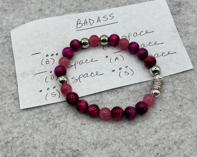 Pink Jade and Pink Tiger Eye Gemstone Bracelet | Gemstone bracelet | Stretch Bracelet | Morse Code bracelet | Badass |