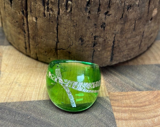 Green Murano Inspired Glass Ring | Statement Ring | Lampwork Ring|