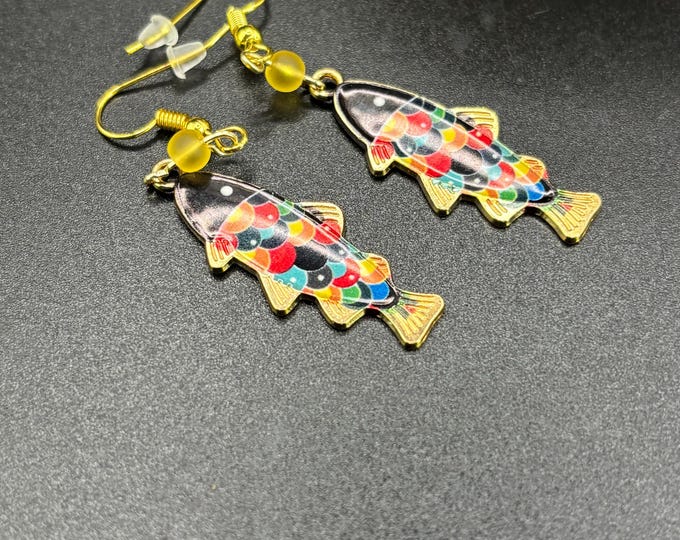 Seaglass and  Fish Earrings  | Seaglass  Accents |  Earrings | Sterling Silver