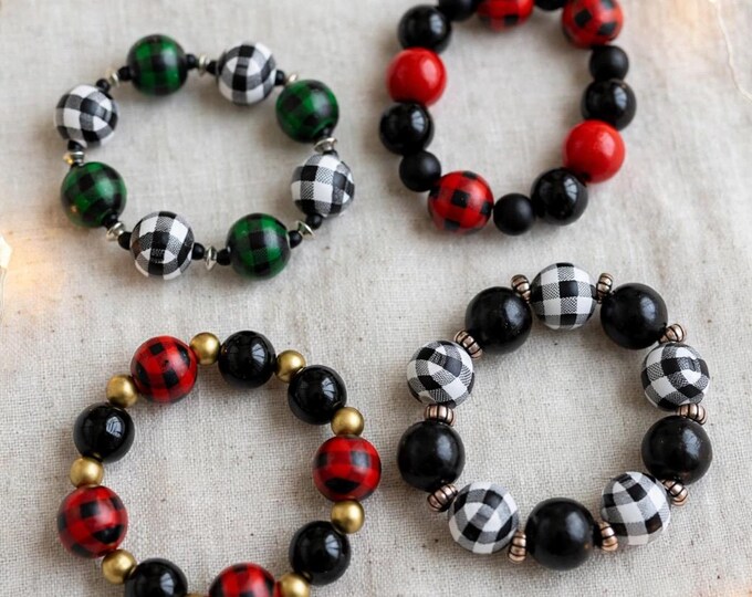 Christmas Set  Wooden Bead  Bracelets Set of 4 |  Christmas Bracelet | Holiday Bracelet | Stretch Bracelet Bracelet | Set of 4 for one price