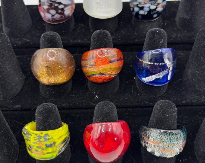 Size 6 3/4 Assorted Glass Rings | Millefiori Glass Rings | Murano Inspired Glass Rings