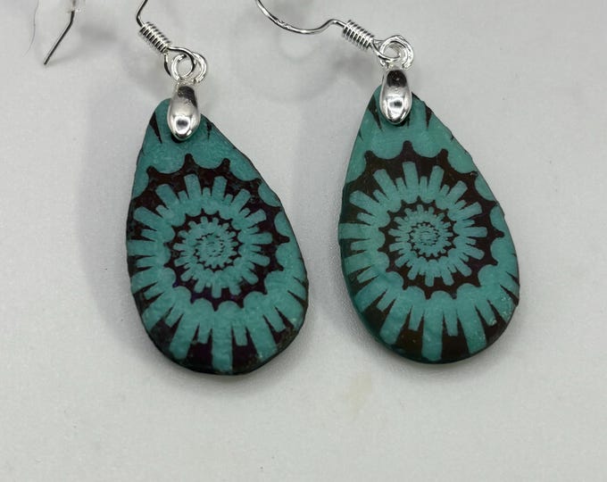 Laser Etched Ammonite | Czech Glass Earrings  |  Sterling Silver Ear Wires |  Ammonite Earrings