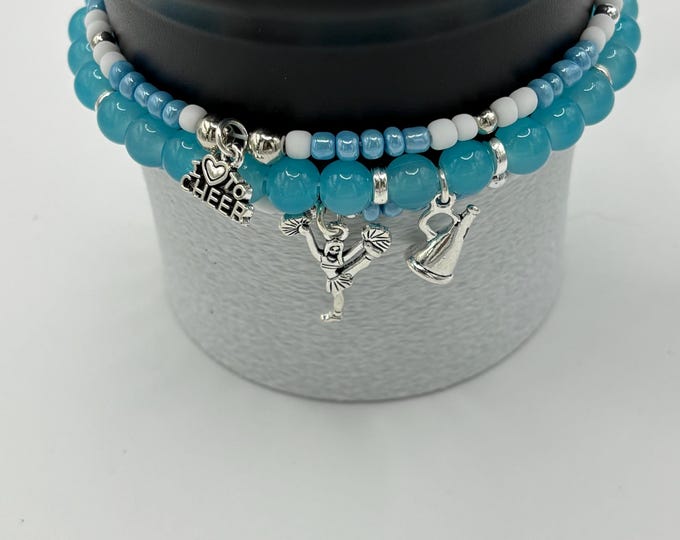 Cheerleader |  Light Blue Stanley Tumbler Bracelets with Charms  - Set of 3 | Boot Optional