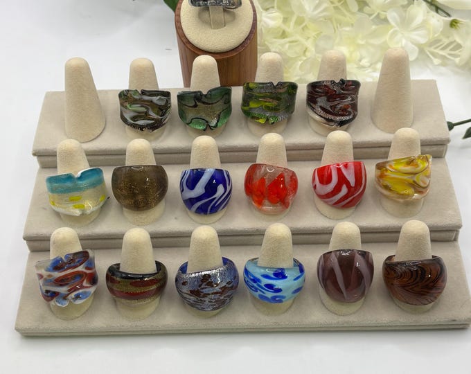 Size 8 Lampwork Glass Rings | Millefiori Glass Rings | Murano Inspired Glass Rings