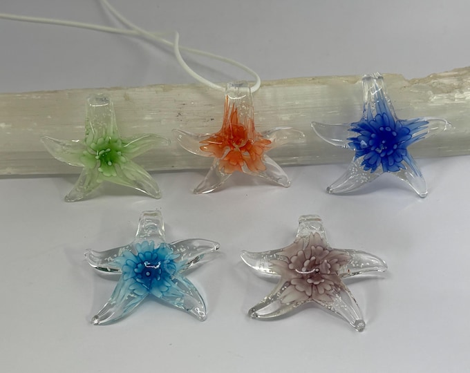 Starfish Lampwork Luminous Pendant | Murano Inspired  | Glass Starfish Pendant Necklace | Starfish Jewelry | Pendant Necklace | Lampwork