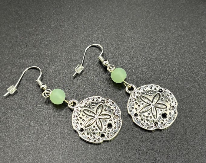 Sand Dollar and Seaglass Earrings | Seaglass | Beach Glass Earrings on Sterling Silver