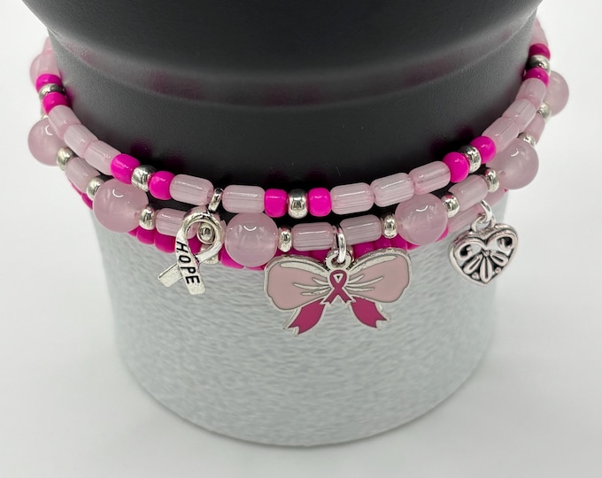 Breast Cancer Stanley Cup Bracelet | Tumbler Bracelet | Tumbler Charm Bracelet |  | Stretchy Cup Bracelet | Ribbon Charms
