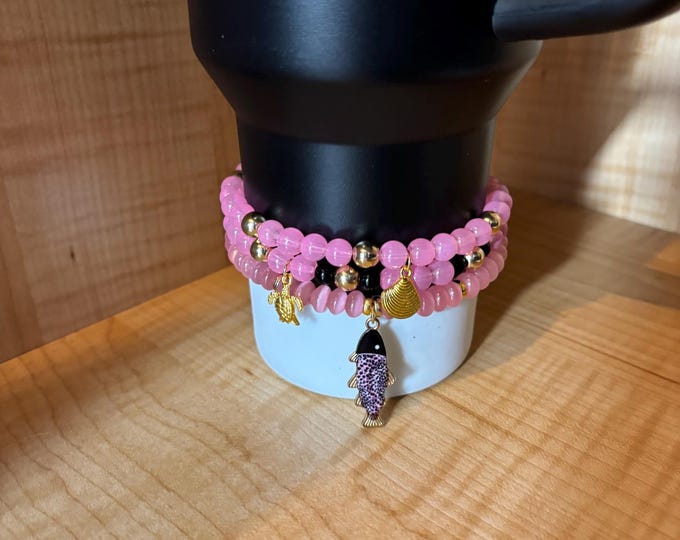 Pink Stanley Cup Bracelet | Tumbler Accessories | Stanley Charm Bracelet | Tumbler Bracelet | Stretchy Cup Bracelet
