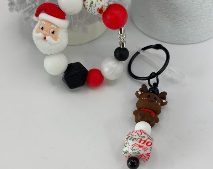 Christmas Santa Stanley Cup Bracelet:  Cup Handle Bracelet | Straw Charm |  Purse Bracelet | Holiday | Santa | Reindeer