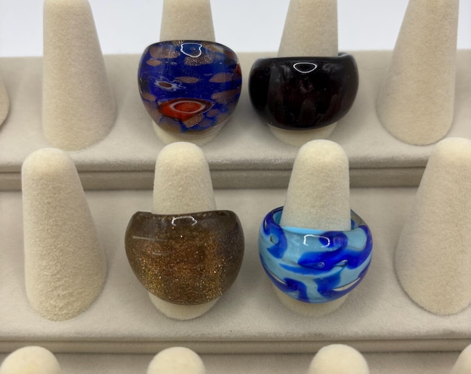 Size 8 1/4 Assorted Glass Rings | Millefiori Glass Rings | Murano Inspired Glass Rings