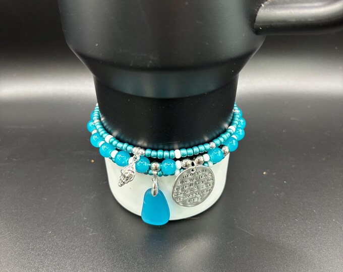 Sea Glass Stanley Cup Bracelet | Tumbler Accessories | Stanley Charm Bracelet | Tumbler Bracelet | Stretchy Cup Bracelet | Stanley Stack