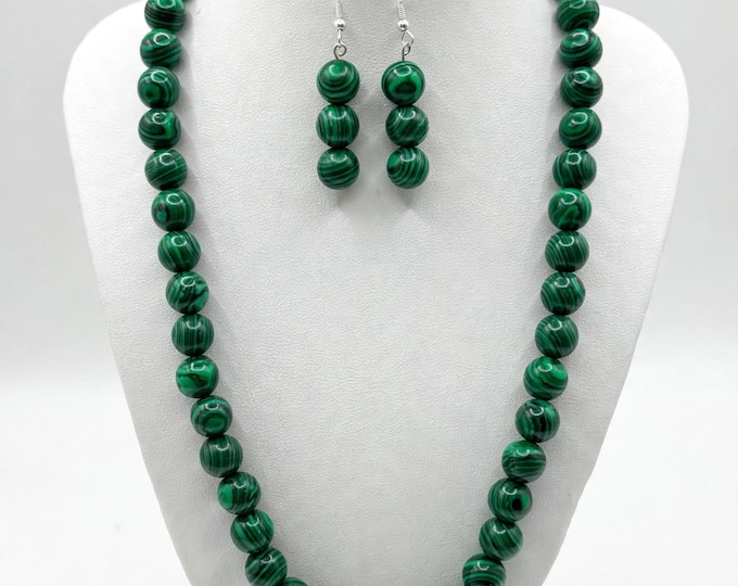 Malachite Gemstone Necklace | Malachite |  Statement Necklace | Gemstone Necklace and Earring Set
