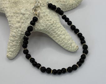 Onyx Gemstone Anklet | Onyx and Black Lava Rock Ankle Bracelet | Gemstone Ankle Bracelet | Anklet