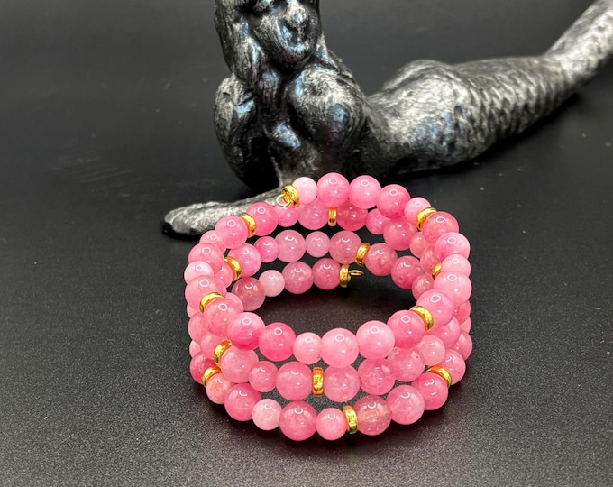 Pink Jade bracelet | Memory wire bracelet | Multistrand bracelet | Pink Jade gemstones |