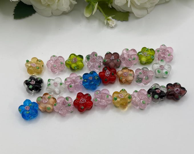 Lampwork Glass Flowers | 25 pieces | 14mm | Mixes Color Flowers